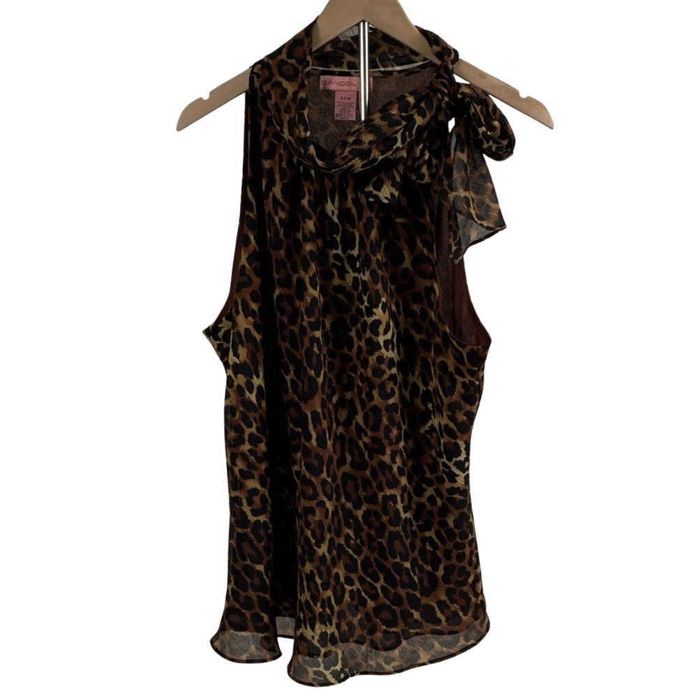 Sleeveless Leopard Blouse Women's 22W with Side Neck Tie Feminine Animal Print